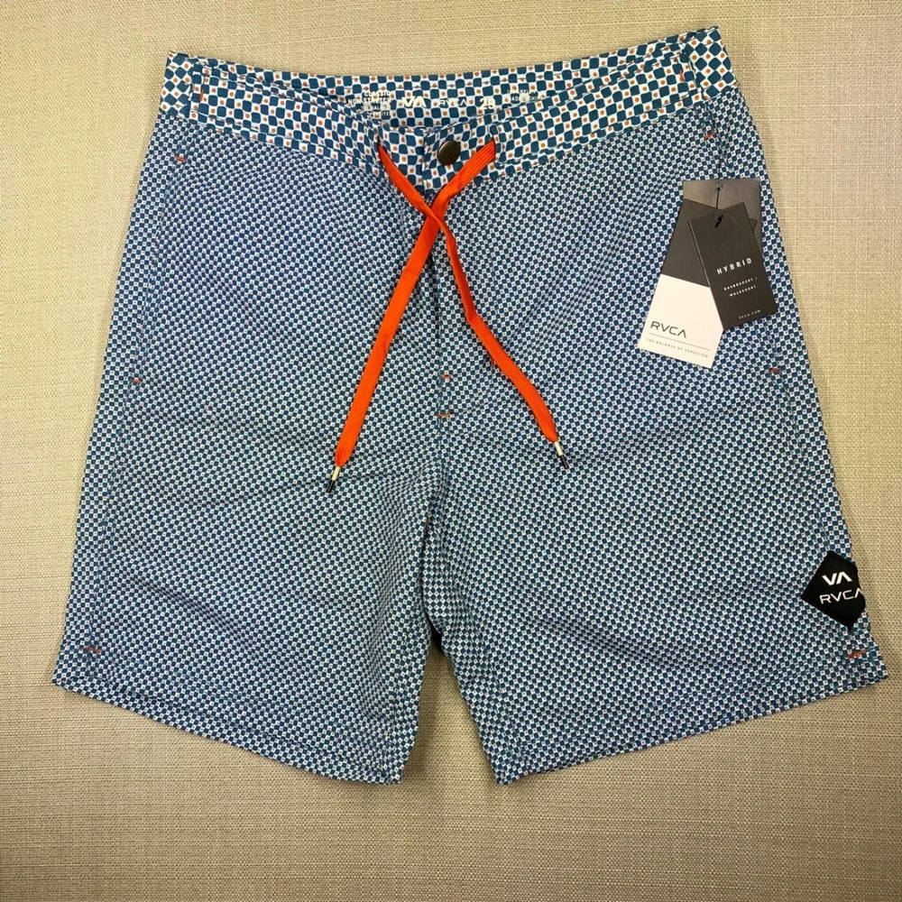 RVCA Mens Oddball Hybrid Boardshorts Blue Orange Geometric Print Size 29 NWT